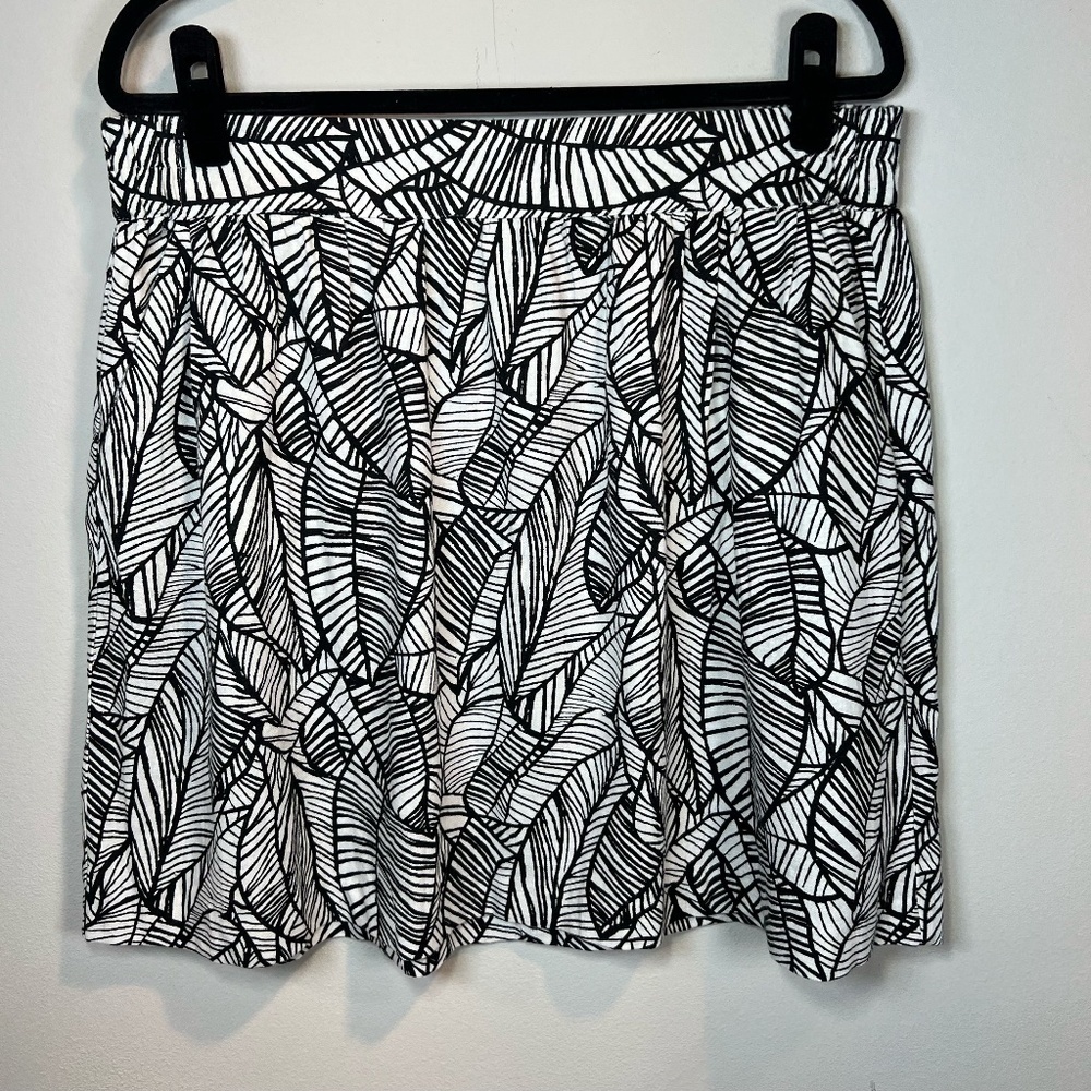 Loft Linen Blend Skirt Black Ivory Tropical Leaf Pockets Summer NEW Large Petite